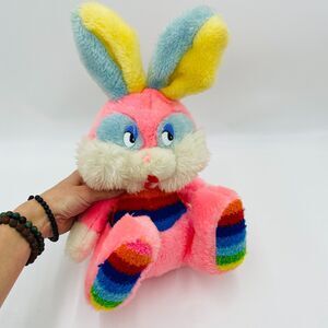 Vintage Easter Unlimited Easter-Pets Plush Stuffed Bunny Rabbit Pink / Rainbow
